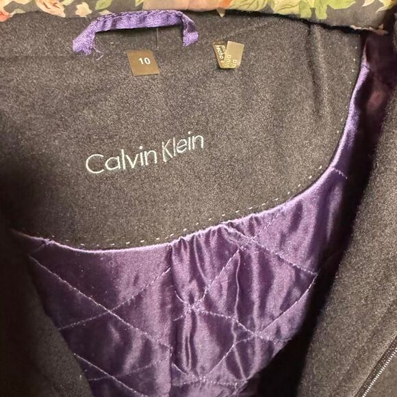 Calvin Klein Black Wool Blend Long Coat Size 10 Winter Fall - Picture 6 of 8